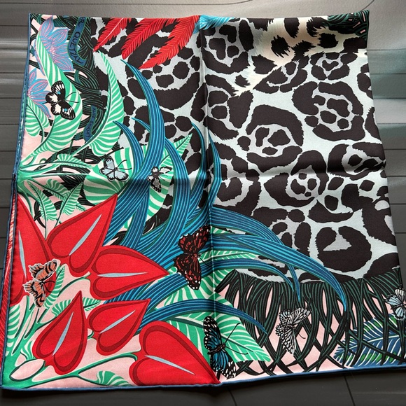 Hermes scarf silk Carre 35" x 35" jaguar quetzal Green Blue Red Black - Picture 5 of 11
